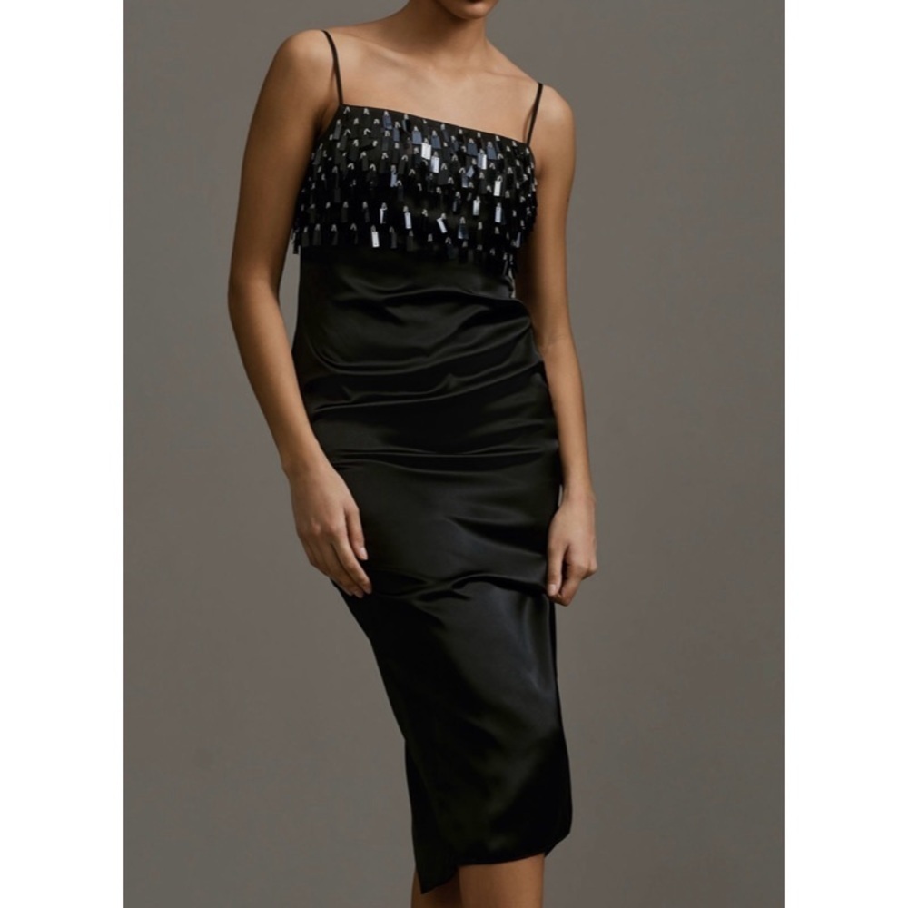 NEW RHODE Gabriella Tassel Midi Dress in Black